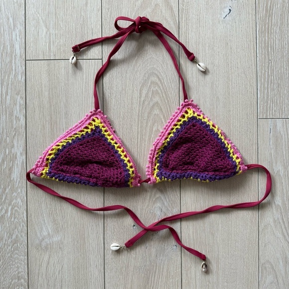 Scotch & Soda Crochet Bikini Top in Maroon and Yellow - Picture 2 of 9